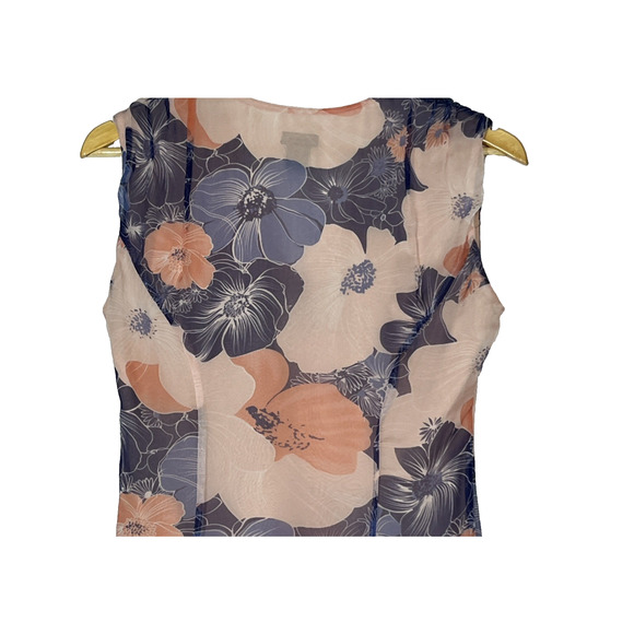 J Peterman Silk Midi Dress 4 Pink Blue Floral Sleeveless V Neck Chiffon Flowy - Picture 4 of 14
